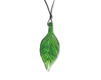 Large Green Flameworked Glass Leaf Necklace