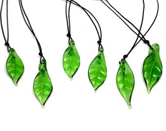 Small Green Flameworked Glass Leaf Necklace
