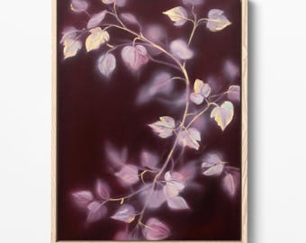 Estampado botánico melancólico, arte floral etéreo en tonos lavanda y dorado (descarga digital)