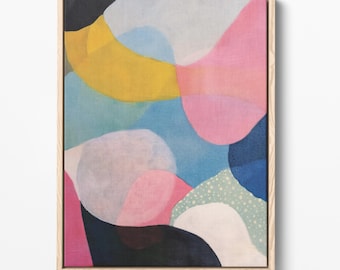 Impresión artística abstracta en tonos pastel, decoración geométrica moderna de mediados de siglo (descarga digital)