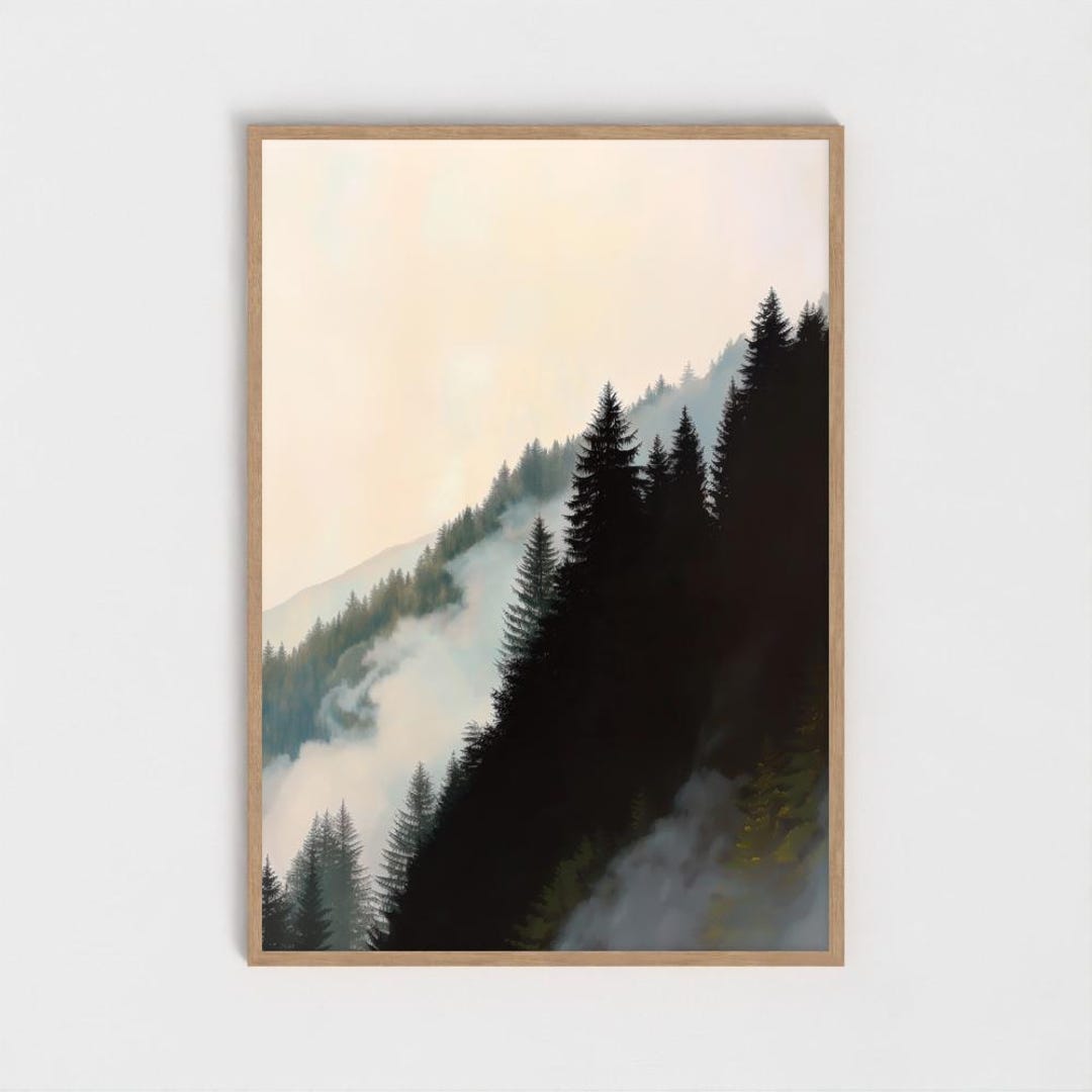 Misty Pine Forest Art Print: Moody Evergreen Tree Landscape - Etsy