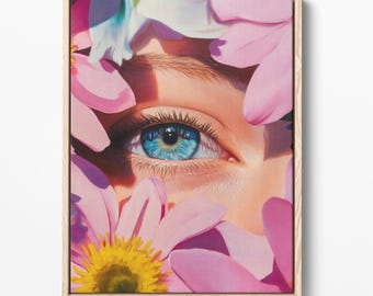 Blue Eye Floral Surrealism Wall Art, Printable Digital Download