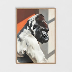 Silverback Gorilla Print | Powerful Wildlife Wall Art | Modern Animal Portrait | Black and White Decor | Digital Download