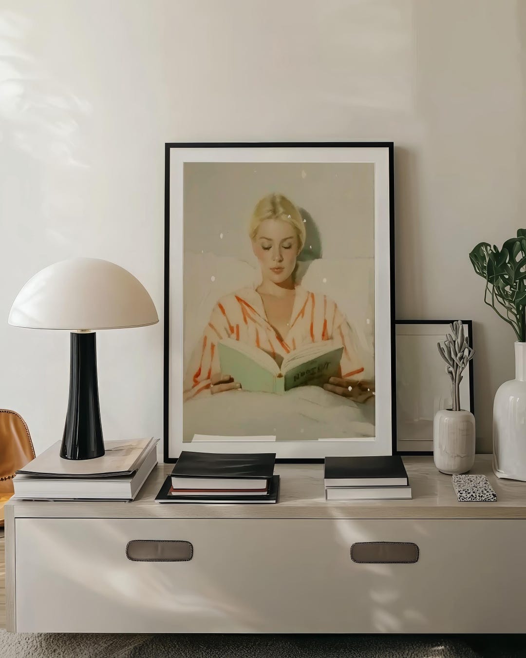Woman Reading in Pajamas Art Print: Cozy and Dreamy Bedroom Decor - Etsy