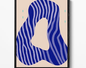 Cobalt Blue Abstract Printable Wall Art: Minimalist Organic Shapes