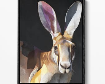 Quadro con canguro, stampa moderna di animale australiano, poster con ritratto di fauna selvatica dall'atmosfera suggestiva, decorazione naturalistica contemporanea (download digitale)