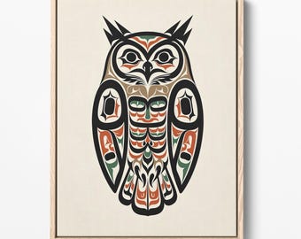Estampado de búho de la costa noroeste, arte mural de estilo tribal Haida (descarga digital)