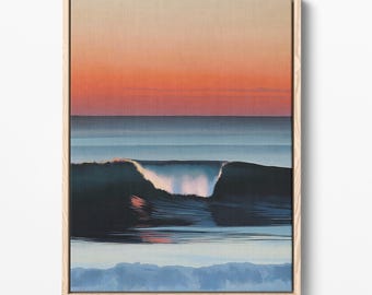 Impresión en lienzo de olas al atardecer / Decoración costera oceánica grande (descarga digital)