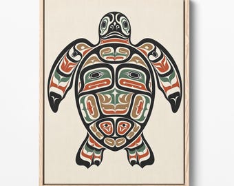 Estampado de tortuga marina Haida, arte tribal nativo del noroeste del Pacífico (descarga digital)