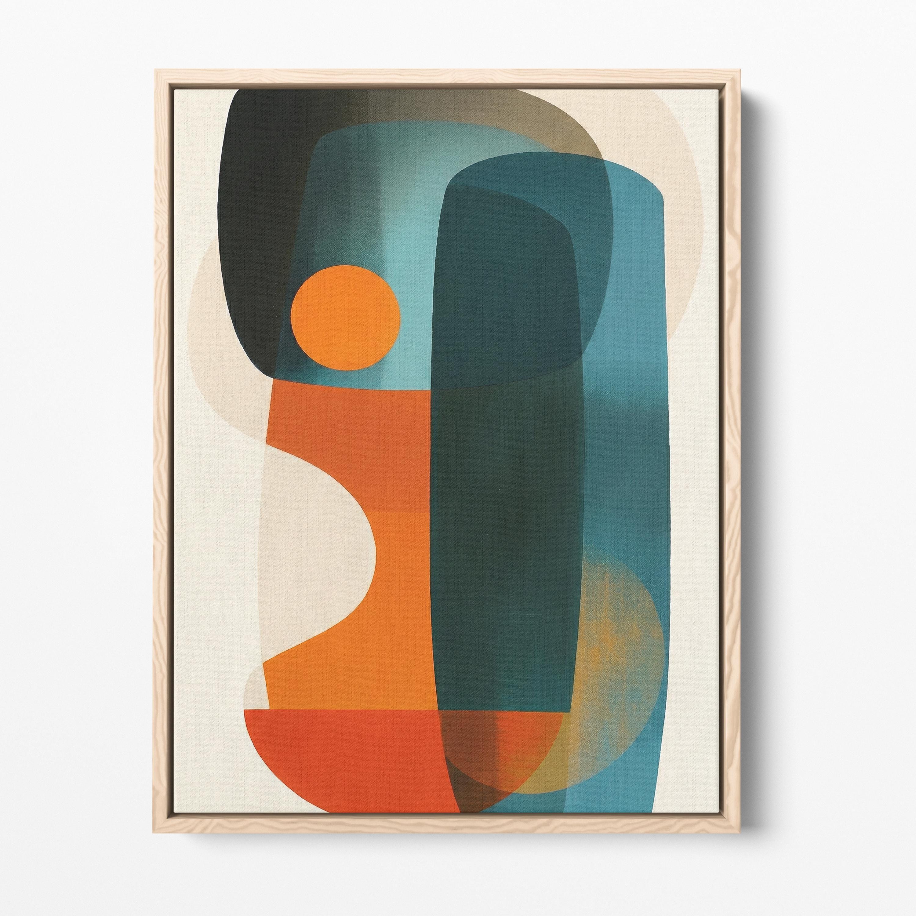 Mid Century Modern Abstract Print, Teal Orange Navy Geometric Wall Art ...