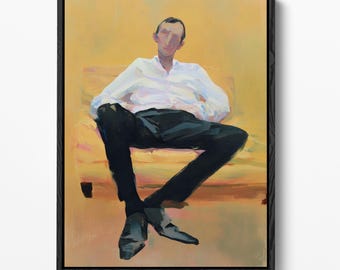 Abstract Man Expressionist Warm Portrait Wall Art, Printable Digital Download