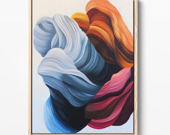 Impresión artística de flujo abstracto: Pintura de remolinos coloridos, textura moderna (descarga digital)