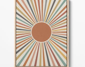 Póster bohemio terracota con estampado de rayos de sol retro de mediados de siglo (descarga digital)