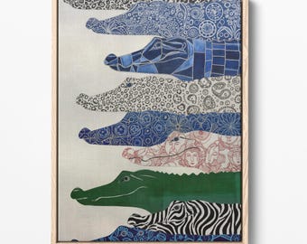 Impresión de cocodrilo colorido / Arte animal ecléctico / Póster contemporáneo de reptiles (Descarga digital)