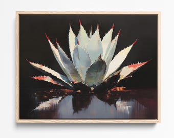 Lámina con pintura al óleo de agave de ambiente melancólico, arte mural botánico del desierto (descarga digital)
