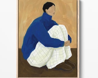 Cuadro minimalista azul cobalto, retrato moderno para pared (descarga digital)