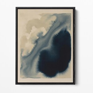 Navy Blue Abstract Art, Minimalist Watercolor Print, Modern Fluid Ink Wall Decor, Neutral Beige Living Room Poster (Digital Download)