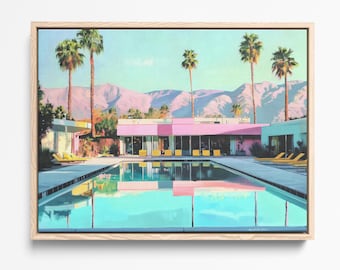Impresión junto a la piscina de Palm Springs, villa rosa moderna de mediados de siglo (descarga digital)