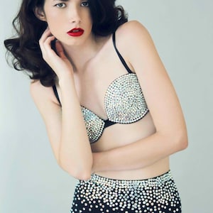 Rhinestone Matching Set - Genuine Crystal AB Rhinestone Bra & High Waisted Bottoms