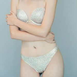 Rhinestone Bra and Matching Bottoms - Genuine Crystal Rhinestone Set