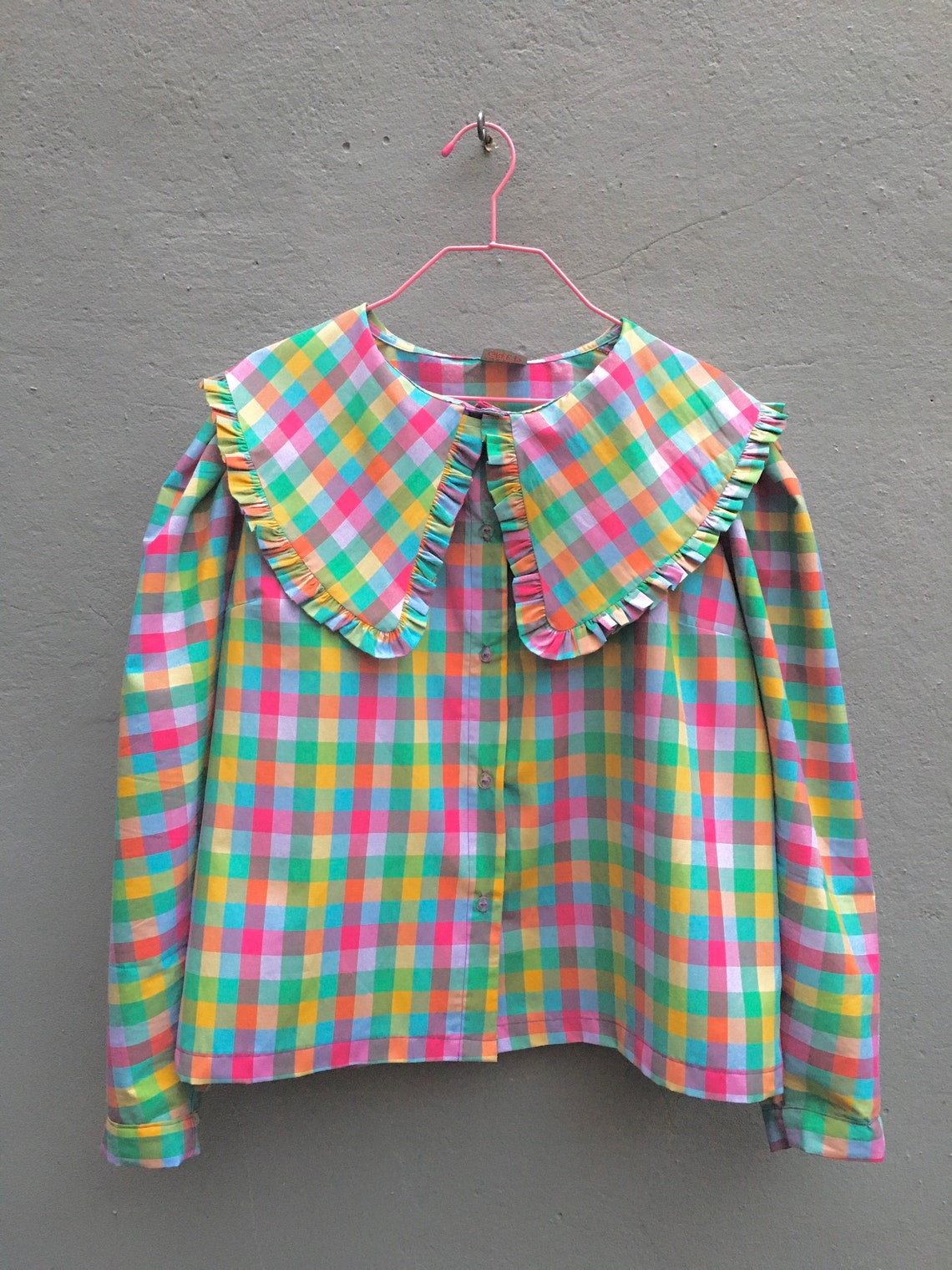 Handmade Oversized statement Peter Pan Collar shirt rainbow image 0