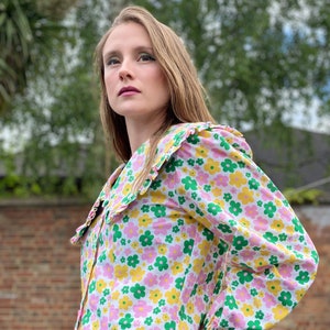Handmade Oversized priarie Brigitte bardote 70s puffy sleeves cocktail statement Peter Pan frill Collar Happy Scandi Flower shirt size 12/ L