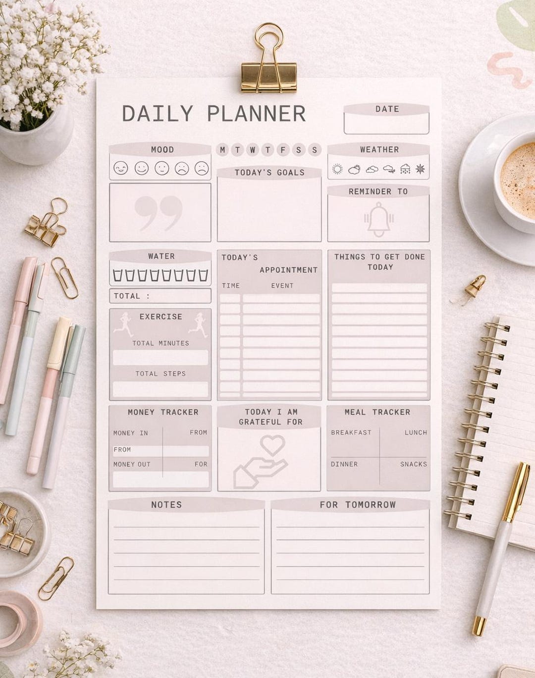 Minimal Daily Planner Printable | A4 & US Letter Undated Productivity ...