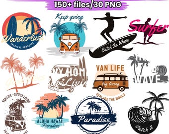 Surfing SVG Bundle | Surfboard , Wave SVG Designs | Beach & Ocean Cut Files for Cricut , Silhouette | Instant Download