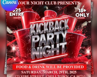 Kickback Party Flyer, Club Event, Canva Template (Digital Download)