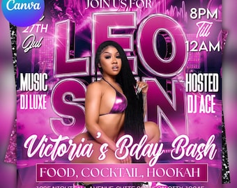 Leo Birthday Party Flyer: Canva Template (Digital Download)