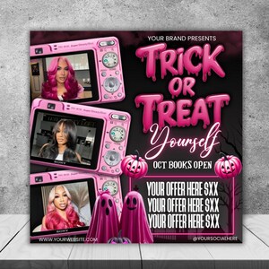 October Booking Flyer, October Books Open, Halloween Hair Flyer, Spooky SZN Flyer, October Hair Flyer, Nails MUA Lash Locs Wig, DIY Canva
