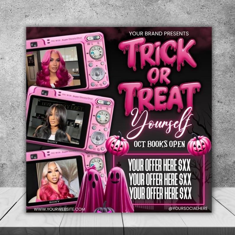 October Booking Flyer, October Books Open, Halloween Hair Flyer, Spooky SZN Flyer, October Hair Flyer, Nails MUA Lash Locs Wig, DIY Canva