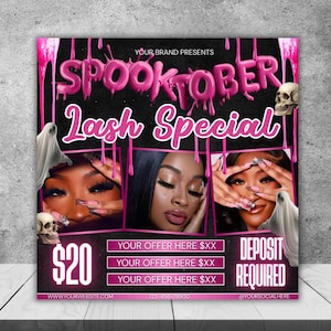 October Lash Sale Flyer, Lash Extensions Flyer, Lash Deals Flyer, Beauty Lash Flyer, Halloween Lashes Flyer, October Sale, Spooky SZN Flyer