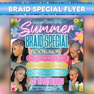 Summer Braid Sale Flyer, Summer Sale Flyer, Braid Prices Flyer, Braids Sale Flyer, Hair Flyer, Braids Special Flyer Template, Canva Editable