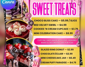 Bäckerei Flyer, Süße Leckereien, Kuchen Geschäft, Canva Bearbeitbar (Digitaler Download)
