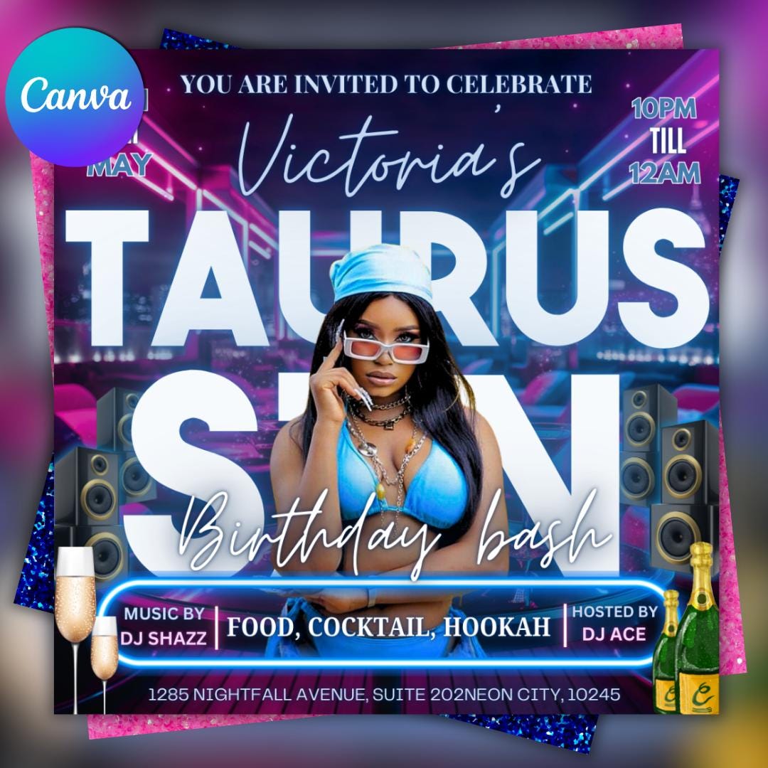 Taurus Birthday Party Flyer: Social Media Event Template (digital ...