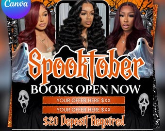 October Booking Flyer, Halloween Spooky SZN, DIY Canva (Digital Download)