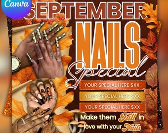 Fall Nails Special Flyer, September Booking, DIY Canva (Digital Download)