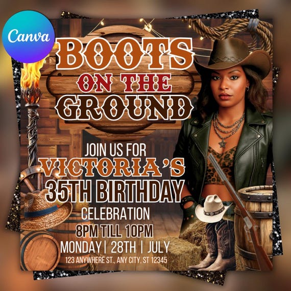 Boots on the Ground Party Flyer Template – Cowgirl Trail 