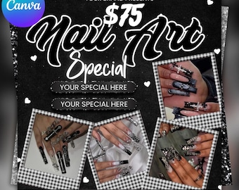 Plantilla de folleto especial de decoración de uñas, reserva de servicios de manicura para aficionados (descarga digital)