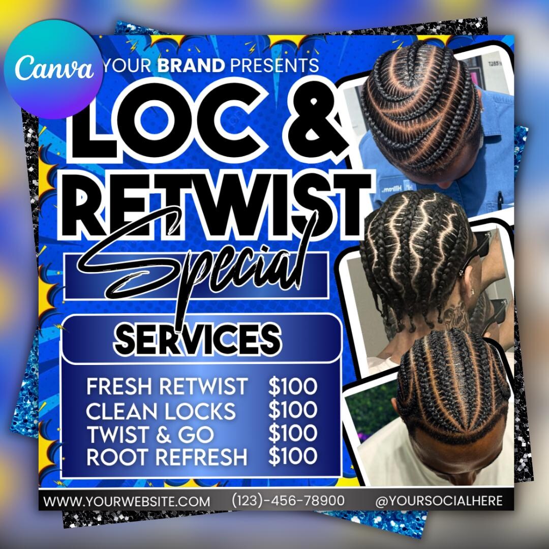 Locs & Retwist Specials Flyer: Hair Styling Template (PDF Download - Etsy