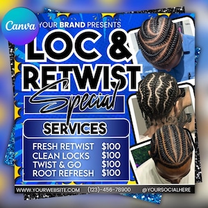 Locs specials flyer, Dread locks flyer, Hair specials flyer, Locs and Retwist flyer, Hair Loctician, Hair stylist, Loc Styling Braid