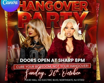 Editable Hangover Party Flyer, Night Club Event (Canva)