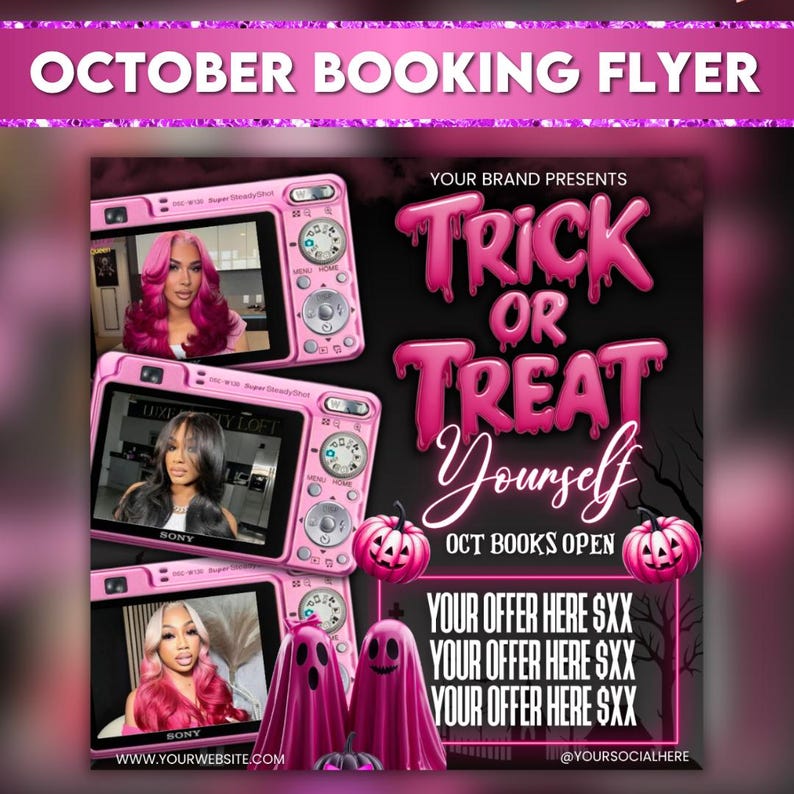 October Booking Flyer, October Books Open, Halloween Hair Flyer, Spooky SZN Flyer, October Hair Flyer, Nails MUA Lash Locs Wig, DIY Canva