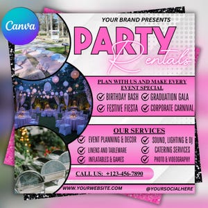 Party Rentals Flyer, Event Supplies Flyer, DIY Flyer Template Design, Event Equipment Rental Flyer, Premade Party Planning Decoration Flyer