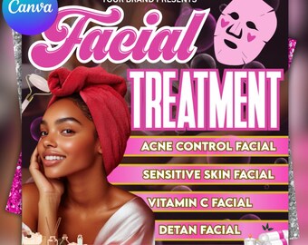 Folleto de tratamientos faciales: Reserva de esteticista, salón de spa (Canva editable, descarga digital)