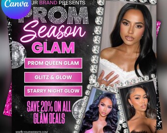Prom Makeup Artist Flyer: Glam Season, Canva Editable (Digital Download)