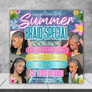 Summer Braid Sale Flyer, Summer Sale Flyer, Braid Prices Flyer, Braids Sale Flyer, Hair Flyer, Braids Special Flyer Template, Canva Editable