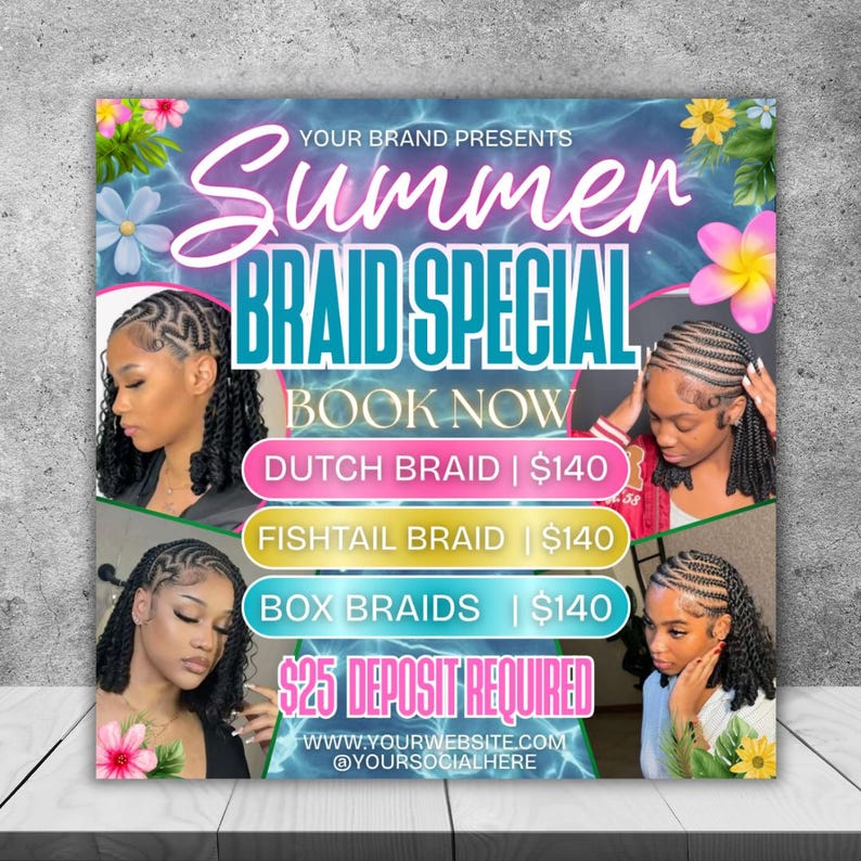 Summer Braid Sale Flyer, Summer Sale Flyer, Braid Prices Flyer, Braids Sale Flyer, Hair Flyer, Braids Special Flyer Template, Canva Editable