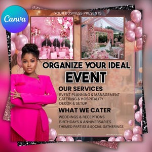 Party Rentals Flyer, Event Supplies Flyer, Event Equipment Rental Flyer, Premade Party Planning Decoration Flyer, Business, Canva Editable